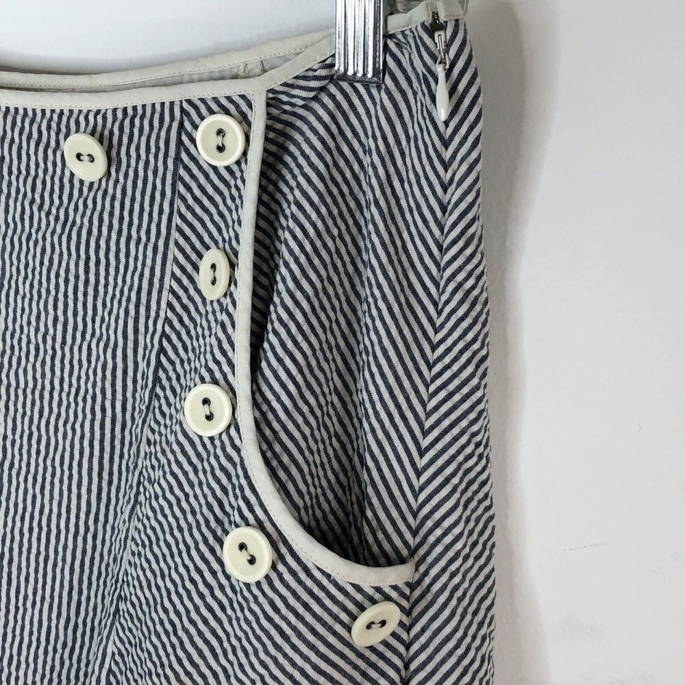 Anthropologie Viola Womens Skirt Size 0 Gray White Seersucker Striped Pockets - Picture 3 of 12
